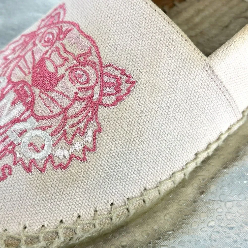 KENZO Paris Tiger Embroidered Canvas Espadrille Flats | Pink Size 39 / US 7.5